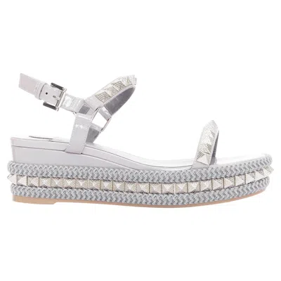Pre-owned Christian Louboutin Pyraclou 60 Mauve Patent Spikes Platform Wedges Eu38 In Gray
