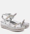 Christian Louboutin Pyraclou Glitter Espadrille Wedge Sandal In Silver/lin Silver