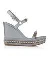 Christian Louboutin Pyraclou Metallic Spike Red Sole Wedge Sandals In Gray