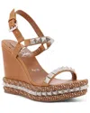 Christian Louboutin Pyraclou Leather Spike Red Sole Wedge Sandals In Brown