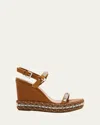 Christian Louboutin Pyraclou Leather Spike Red Sole Wedge Sandals In Terra