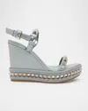 Christian Louboutin Pyraclou Metallic Spike Red Sole Wedge Sandals