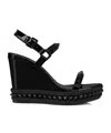 Christian Louboutin Pyraclou 110 Studded Velvet And Leather Wedge Sandals In Black