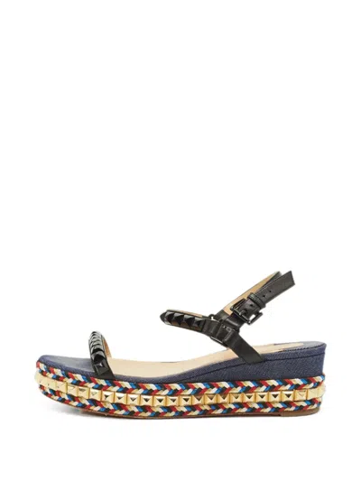 Pre-owned Christian Louboutin Pyraclou Studded Platform Sandals In Black