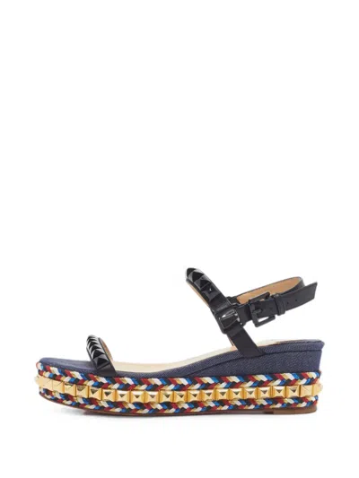 Pre-owned Christian Louboutin Pyraclou Studded Platform Sandals In Blue