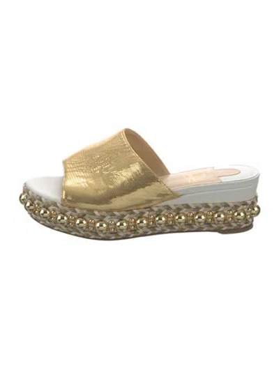 Pre-owned Christian Louboutin Pyraclou Wedge Slide Leather Slides In Gold/metallic