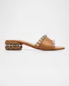 Christian Louboutin Pyramule Leather Spike Mule Sandals In Brown