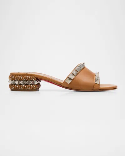 Christian Louboutin Pyramule Leather Spike Mule Sandals In Brown