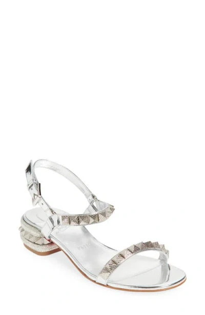 Christian Louboutin Pyrasand 30 Studded Mirrored-leather Sandals In Silver