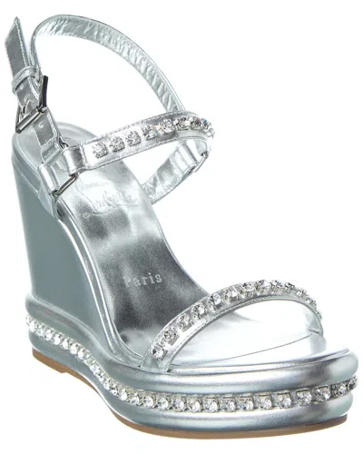 Christian Louboutin Pyrastrass 110 Leather Wedge Sandal In Silver