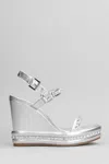 CHRISTIAN LOUBOUTIN PYRASTRASS 110 WEDGES IN SILVER LEATHER
