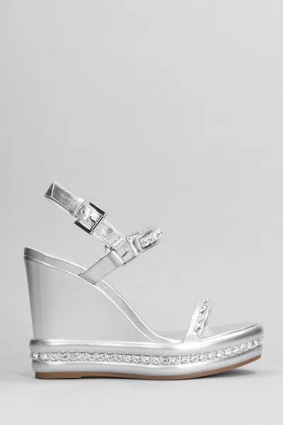 Christian Louboutin Pyraclou 110 Glitter Wedge Sandals In Silver
