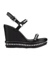 Christian Louboutin Pyraclou 110 Studded Velvet And Leather Wedge Sandals In Black