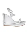 Christian Louboutin Pyrastrass Metallic Leather Wedge Sandals In White