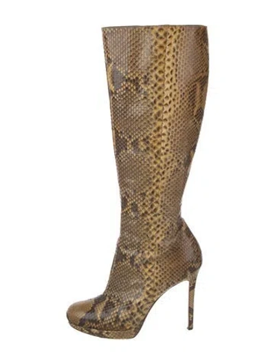 Pre-owned Christian Louboutin Python Animal Print Boots In Brown