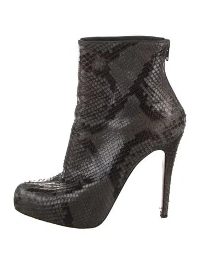 Pre-owned Christian Louboutin Python Animal Print Boots In Gray