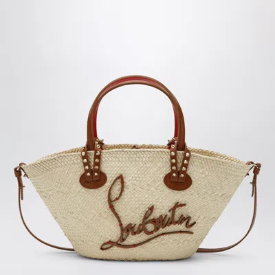 Christian Louboutin Raffia And Calf Leather Tote Bag Cabata Small In Neutral