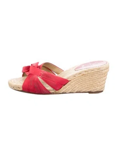 Pre-owned Christian Louboutin Raffia Bow Accents Espadrilles In Red