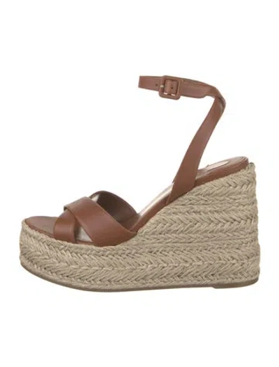Pre-owned Christian Louboutin Raffia Leather Trim Embellishment Espadrilles In Brown