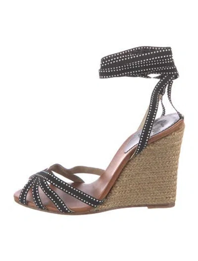 Pre-owned Christian Louboutin Raffia Plaid Print Espadrilles In Black