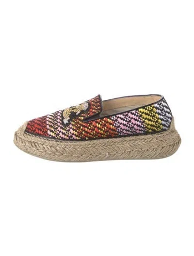 Pre-owned Christian Louboutin Raffia Printed Espadrilles In Black