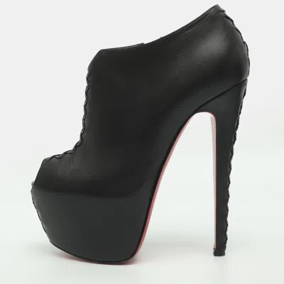 Pre-owned Christian Louboutin Recouzetta Size 37.5 Black Leather Platform Booties