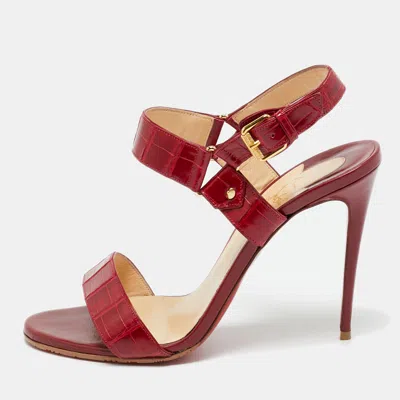 Pre-owned Christian Louboutin Red Alligator Leather Ankle Strap Sandals Size 39.5