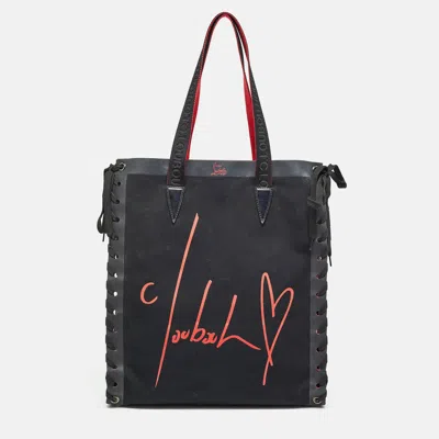 Christian Louboutin /red Canvas Cabalace Tote In Black