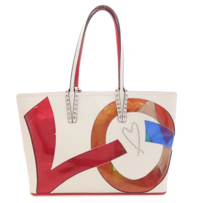 Pre-owned Christian Louboutin Red Color White Vinyl Leather Tote Bag ()