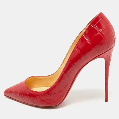 Pre-owned Christian Louboutin Red Croc Embossed Leather Pigalle Follies Pumps Size 40