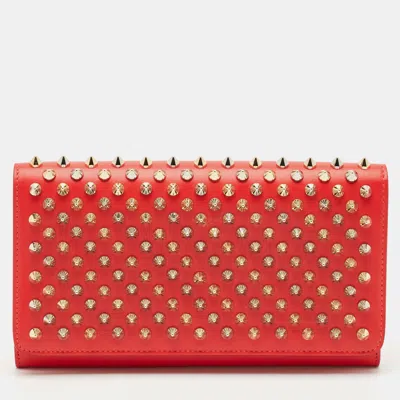 Pre-owned Christian Louboutin Red Leather Macaron Spike Continental Wallet