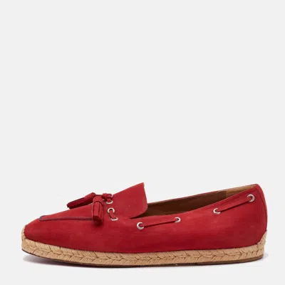 Pre-owned Christian Louboutin Red Nubuck Leather Tassel Embellished Espadrilles Loafers Size 45