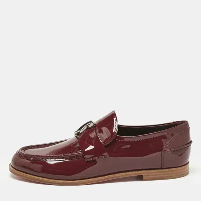 Pre-owned Christian Louboutin Red Patent Leather Cl Moc Loafers Size 41
