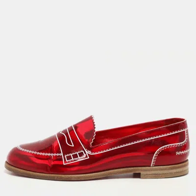 Pre-owned Christian Louboutin Red Patent Leather Mocalaureat Loafers Size 36.5