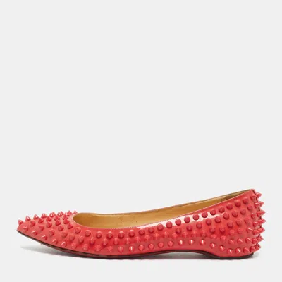 Pre-owned Christian Louboutin Red Patent Leather Pigalle Spikes Ballet Flats Size 37.5