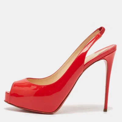 Pre-owned Christian Louboutin Red Patent Leather Private Number Sandals Size 36.5