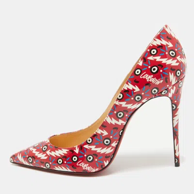 Pre-owned Christian Louboutin Red Printed Patent Leather Pigalle Follies Pumps Size 38