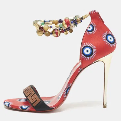 Pre-owned Christian Louboutin Red Satin Konstantinella Ankle Strap Sandals Size 40