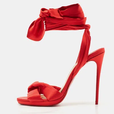 Pre-owned Christian Louboutin Red Satin Tres Frais Sandals Size 39
