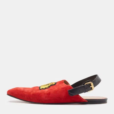 Pre-owned Christian Louboutin Red Suede And Leather Slingback Sandals Size 45