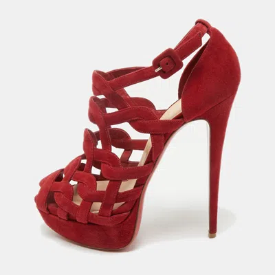 Pre-owned Christian Louboutin Red Suede Larissa Ankle Strap Sandals Size 39