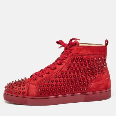 Pre-owned Christian Louboutin Red Suede Louis Spike High Top Sneakers Size 43