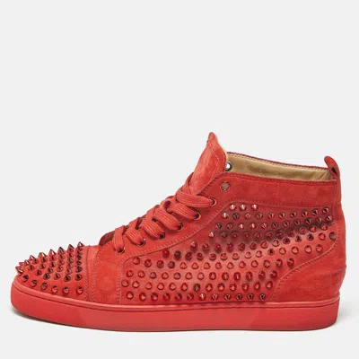 Pre-owned Christian Louboutin Red Suede Louis Spikes High Top Sneakers Size 43