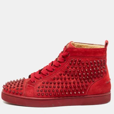 Pre-owned Christian Louboutin Red Suede Louis Spikes Sneakers Size 40.5