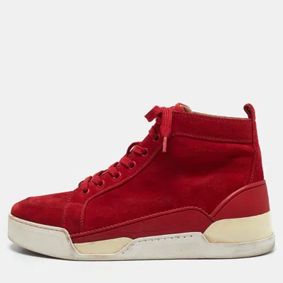 Pre-owned Christian Louboutin Red Suede Rankick High Top Sneakers Size 40