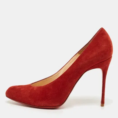 Pre-owned Christian Louboutin Red Suede Simple Pumps Size 37.5