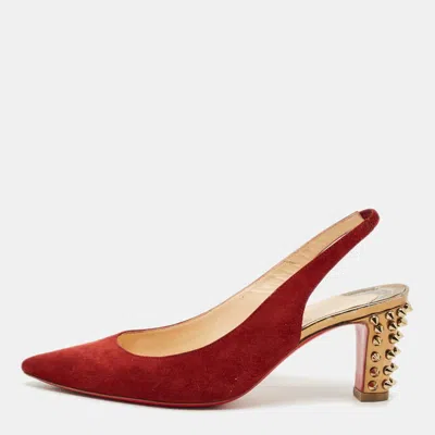 Pre-owned Christian Louboutin Red Suede Slingback Spike Block Pumps Size 36
