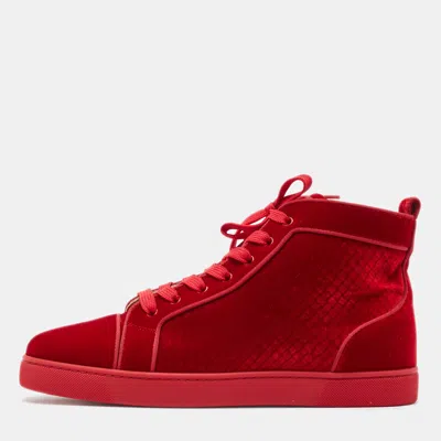 Pre-owned Christian Louboutin Red Velvet Louis High Top Trainers Size 43