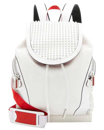 Pre-owned Christian Louboutin Red, White Calfskin Leather, Nylon, Rubber Spiked  Explorafunk Backpack (authent