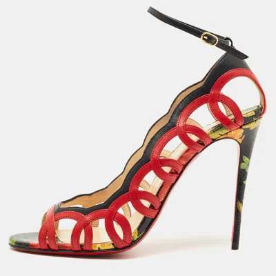 Pre-owned Christian Louboutin Red/black Cut-out Leather Houla Open Toe Pumps Size 39